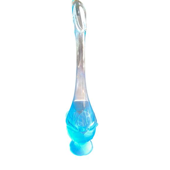 Vintage Viking Glass Blue Leaf 70’s Swung Vase Original Sticker Hand Made Epic - Picture 1 of 10